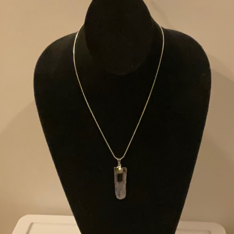 Elegant Kainite Pendant With Black Tourmaline 18” Silver Necklace